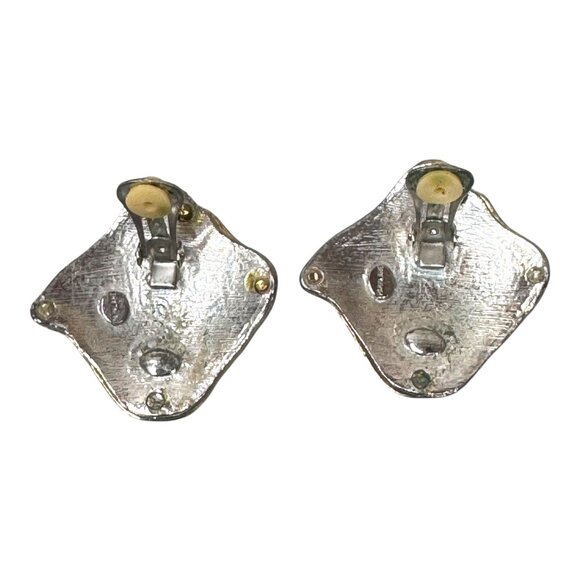 PARK LANE Vintage Modern Square Two Tone Clip On Earrings Gold Silver Abstract - Picture 7 of 8